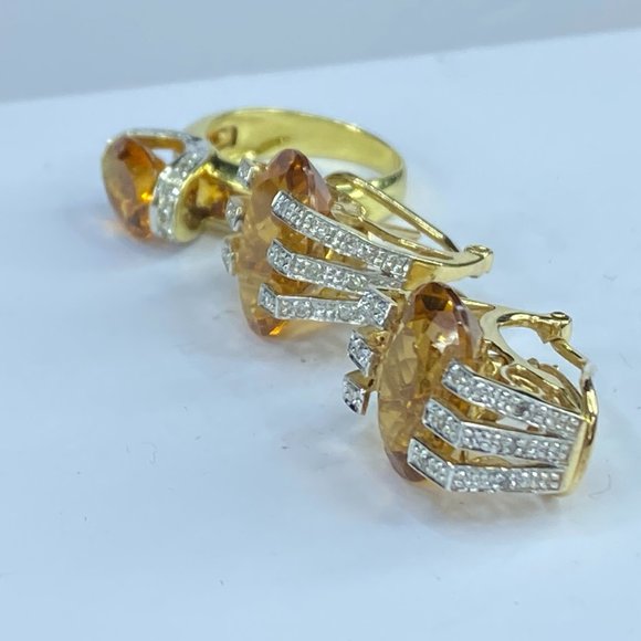 H Stern 18K/14 yellow gold oval Citrine Diamond earrings ring set 14.0g JR78323 - Picture 3 of 11